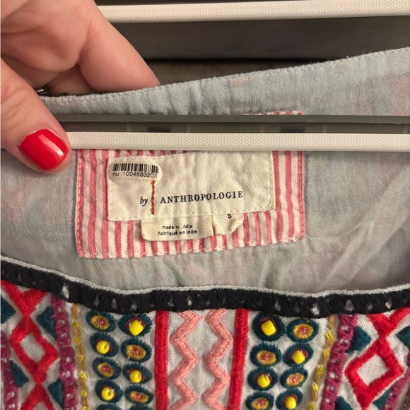 Anthropologie White Abigail Embroidered Blouse Babydoll Boho Flowy - Picture 10 of 11